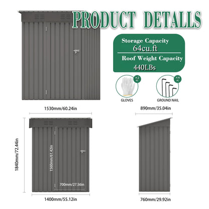 Outdoor Storage Shed 5x3x6FT Pitched Roof (5x3FT (Pitched Roof))
