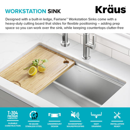 Fairlane 25 in Undermount Workstation Single Bowl 18 (25 Inch / Single Bowl Workstation — Undermount)