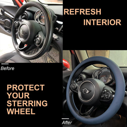 Large Size Nappa Leather Steering Wheel Cover 15.75In (03.Smoky Blue / Large Size[15 1/2''-15 3/4''])