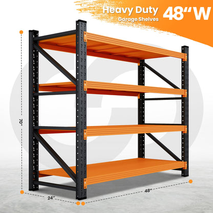 48” Wide Heavy Duty Metal Garage Shelving (Black Orange / 48"Wx24"Dx70"H)