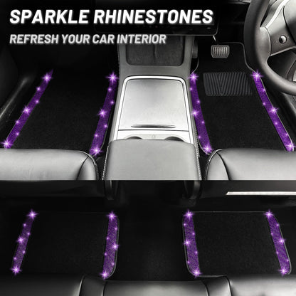 Bling Car Floor Mats Full Set and Steering Wheel Cover (Purple / Car Floor Mats and Steering Wheel Cover (5 Pieces))