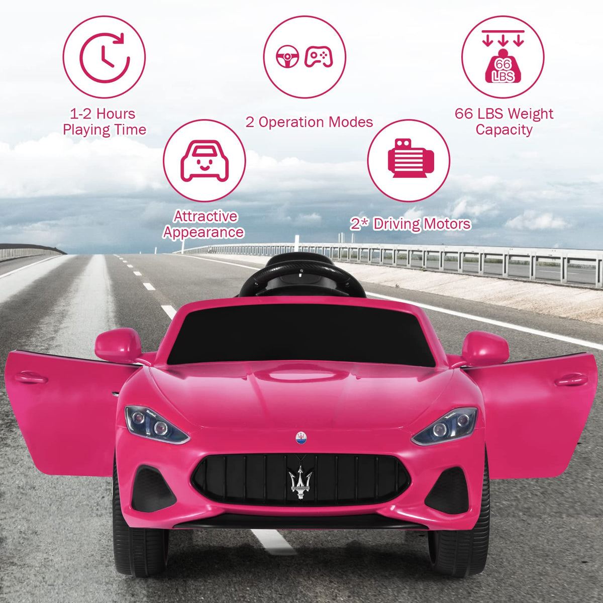 Ride on Car Pink Licensed Maserati Gbili 12V Battery Powered Electric Car with Parent Remote Control & Manual Modes (Pink / Maserati GranCabrio)