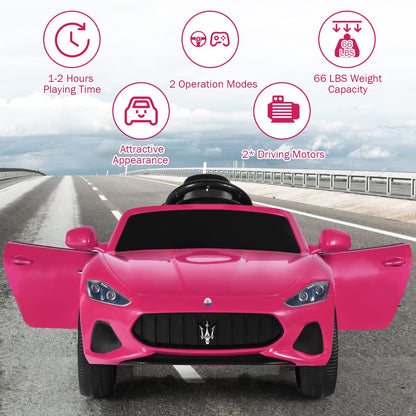 Ride on Car Pink Licensed Maserati Gbili 12V Battery Powered Electric Car with Parent Remote Control & Manual Modes (Pink / Maserati GranCabrio)
