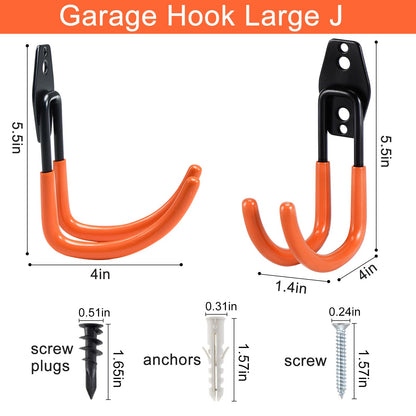 Garage Hooks Heavy Duty (Large J Hooks, 4 Pack)