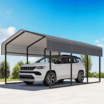 10x15FT Heavy Duty Metal Carport (Gray / 10x15ft Without Sidewalls)