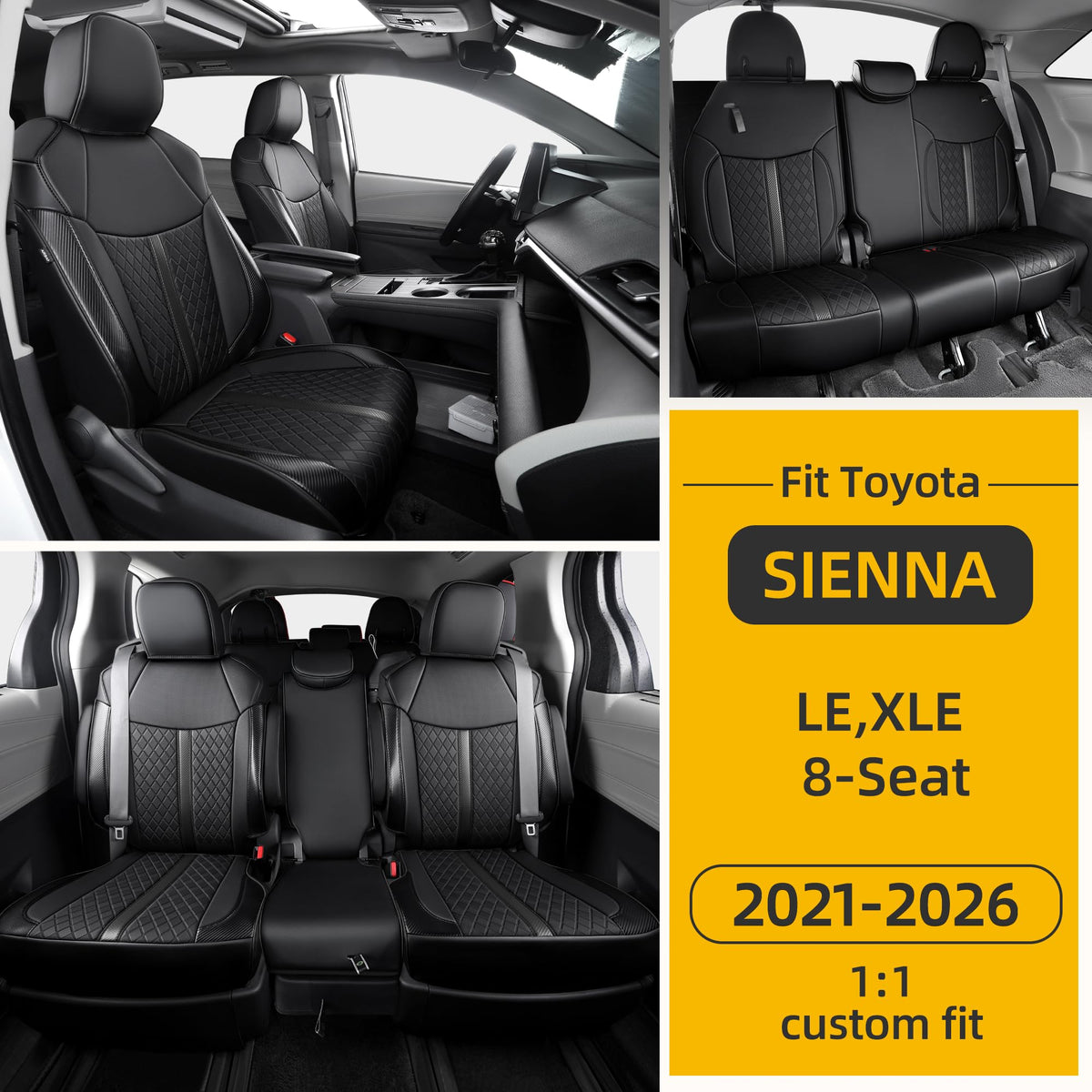 Custom Sienna Seat Covers for 2021 (Black Luxe / 8-Seat)