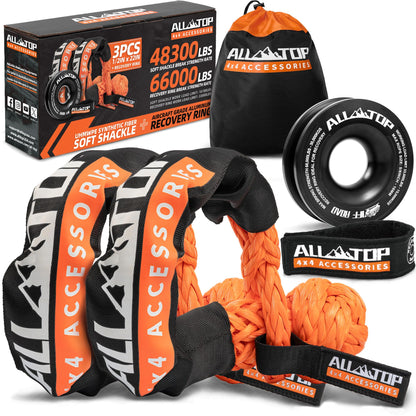 Synthetic Soft Shackle & Recovery Ring Kit (1/2" x 22" Shackles+ Black Ring)