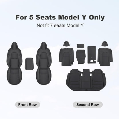 Tesla Model Y Car Seat Covers Nappa Leather Car Interior Seat Airbag Compatible Cushion Cover Full Set Custom Fit 2024 2023 2022 2021 2020 (Model Y Full Sets / Nappa Black)