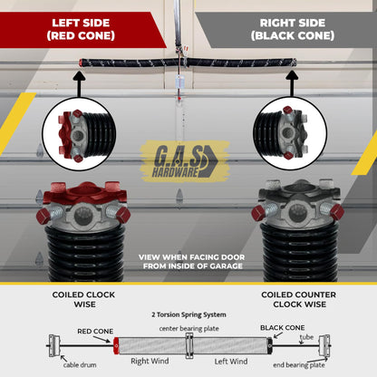 Garage Door Torsion Spring 192x2x24 Torsion Springs for Left Side of Garage Door with 1" Steel Bearing (192x2x24 / Red Cone (Left Side))
