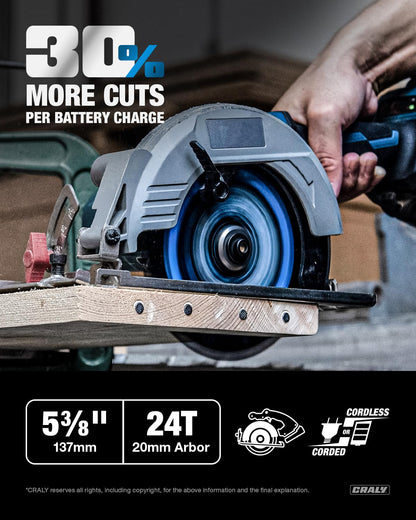 5-3/8 Inch 24T Wood Framing & 30T Metal & 50T Aluminum Cutting Circular Saw Blade, 20mm Arbor, Carbide Tipped, Thin Kerf, Black Ice™, for Wood, Aluminum, Metal, 3-Pack(C054243050-3D) (5-3/8'' 24T(3-pack))
