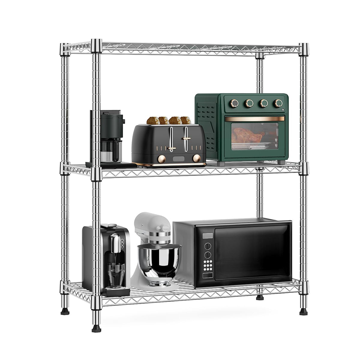 750 lbs 3 Tier Storage Rack Metal Wire Shelving Unit (3 tier 13.8" D x 29.5" W x 35.5" H / Chrome)