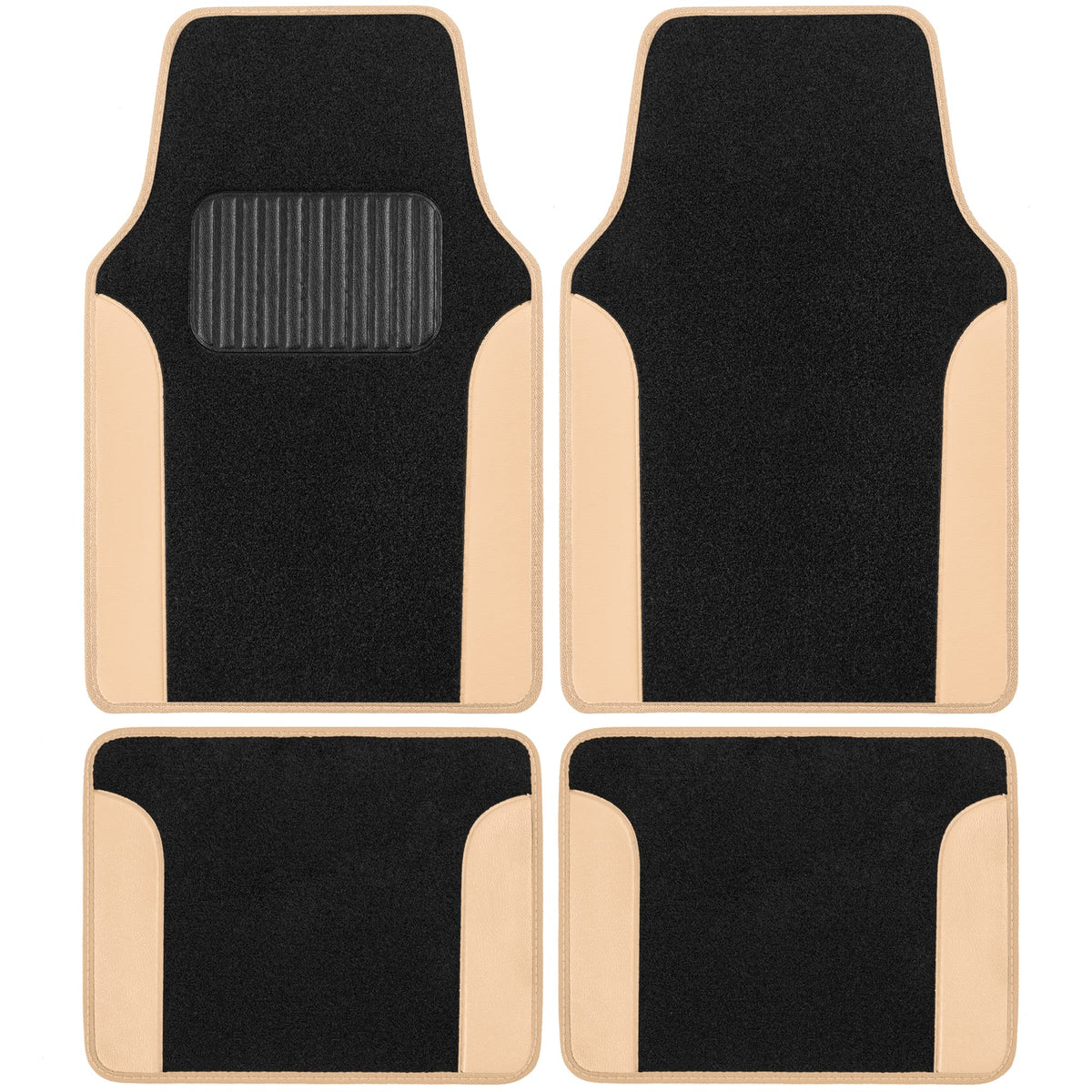PolyPro Beige Car Seat Covers Full Set with 4 (Black & Beige / Seat Covers & Floor Mats)