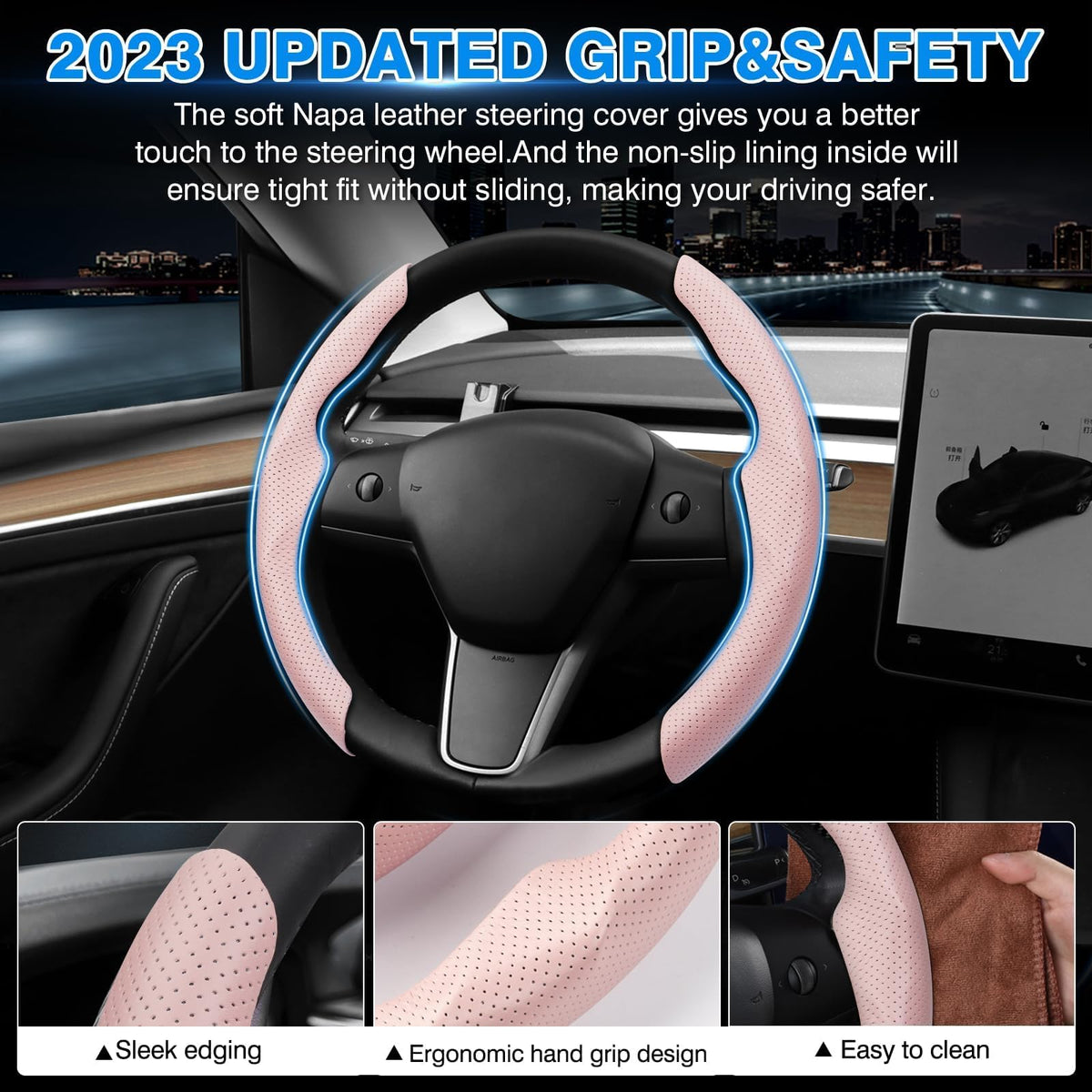 Custom Fit for Tesla Steering Wheel Cover (B-Pink)