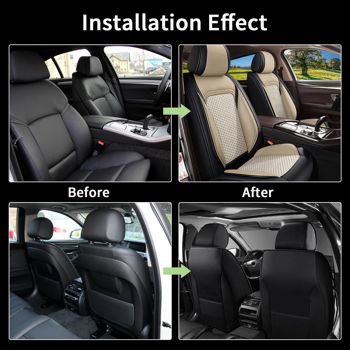 Faux Leather Front Set for Acura TSX Seat Covers 2009 (#053 Black&Beige / 76.tsx-2 front seat covers only)