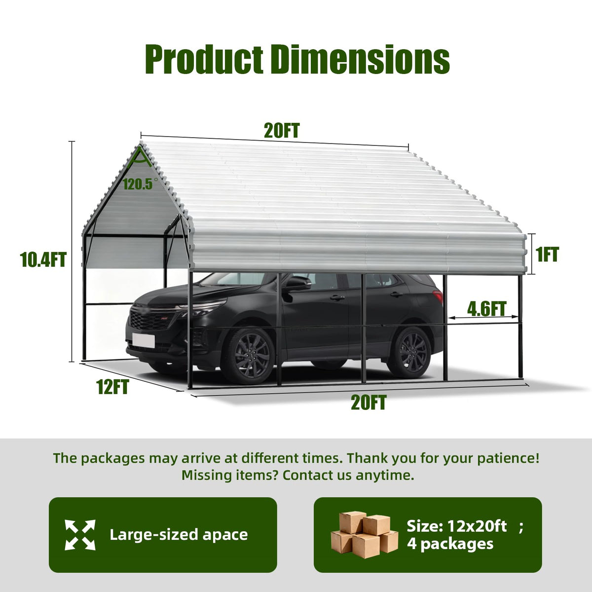 Metal Carport Heavy Duty 12x20ft Outdoor Galvanized Steel Car Port (White / 12x20 ft)