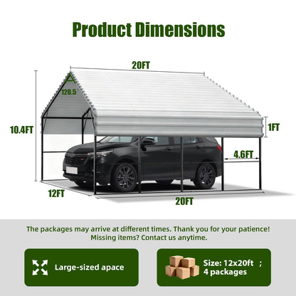 Metal Carport Heavy Duty 12x20ft Outdoor Galvanized Steel Car Port (White / 12x20 ft)