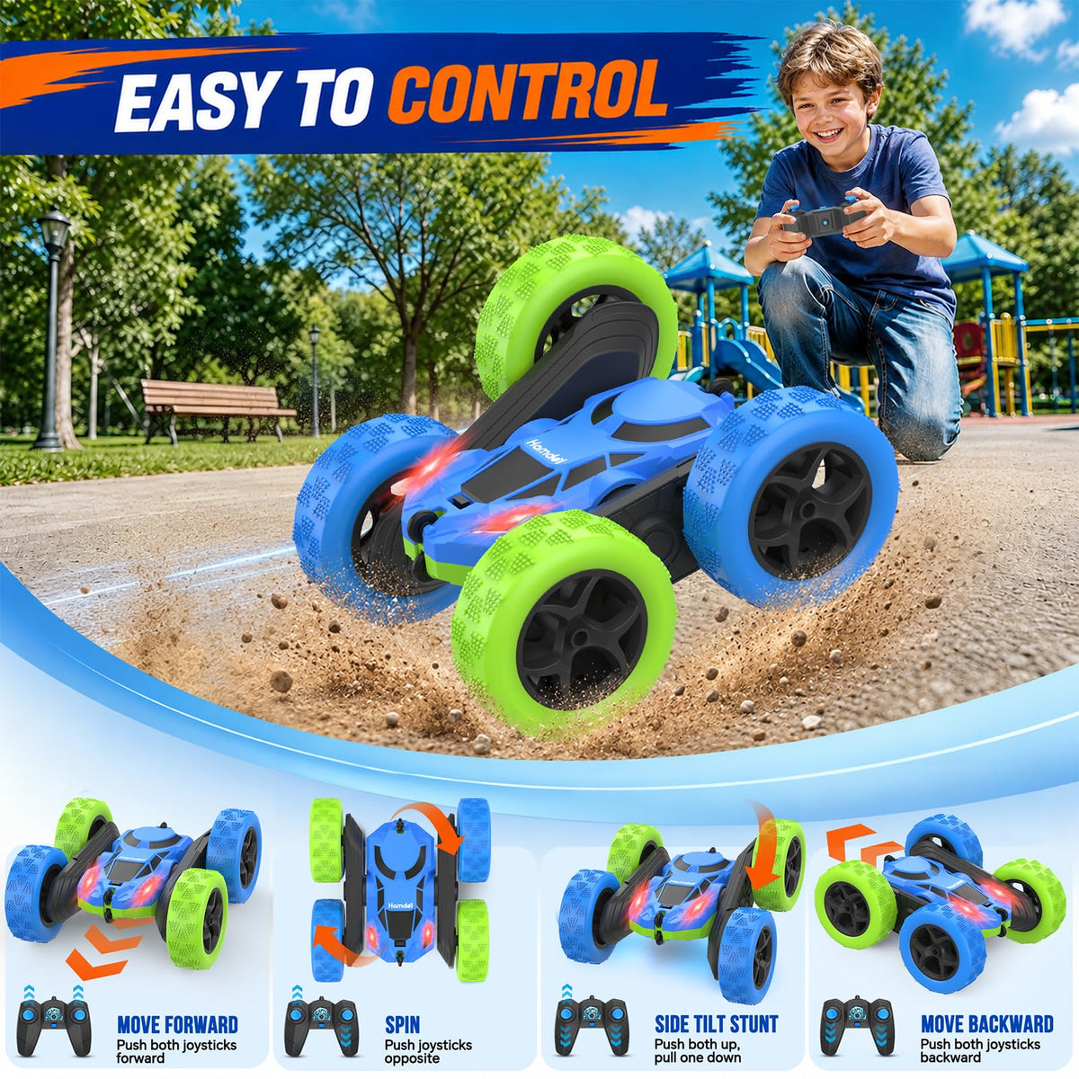 Remote Control Car for Kids (Blue&green / Standard (Headlights))