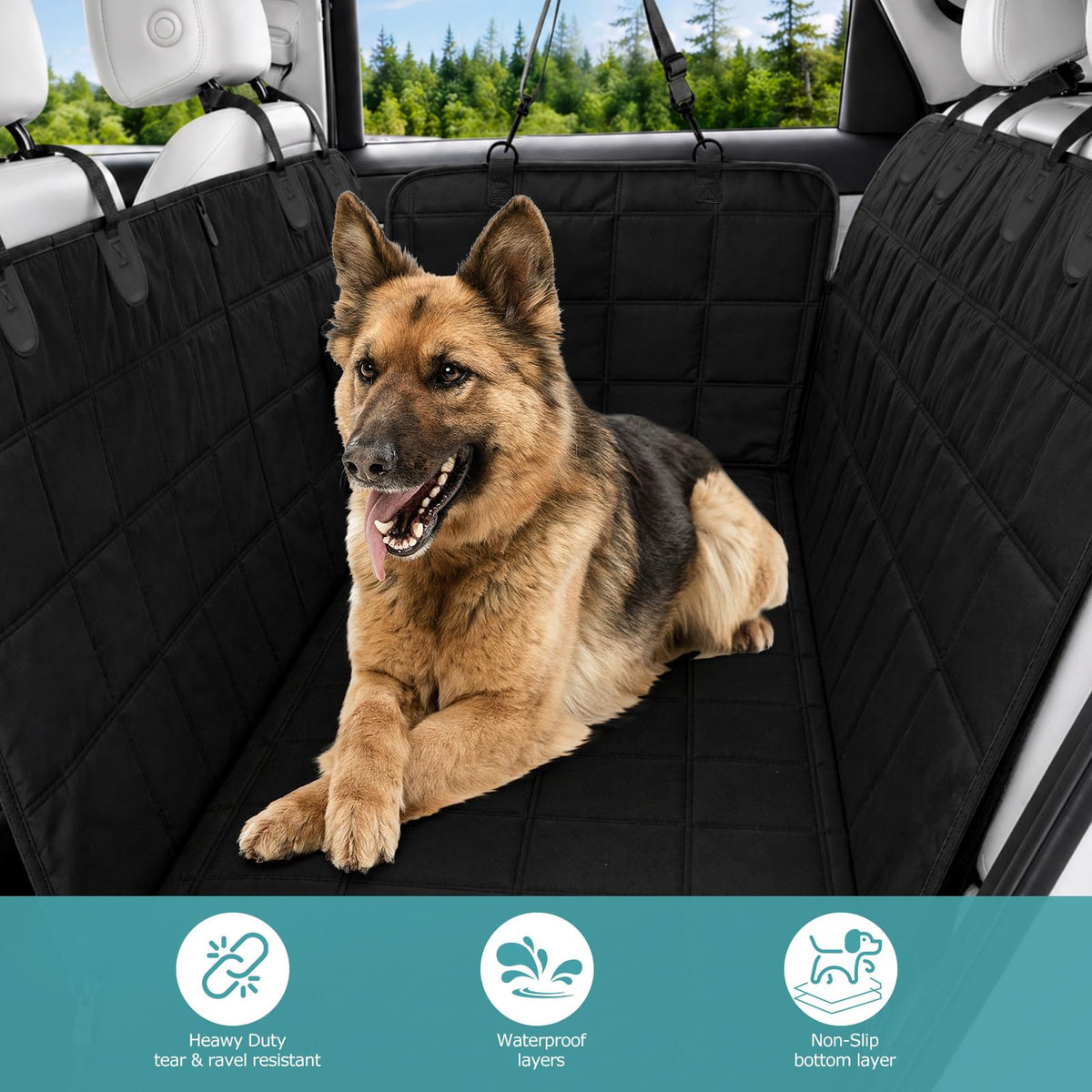 Dog Car Seat Covers for Back Seat (Black / Regular 54"W x 58" L)
