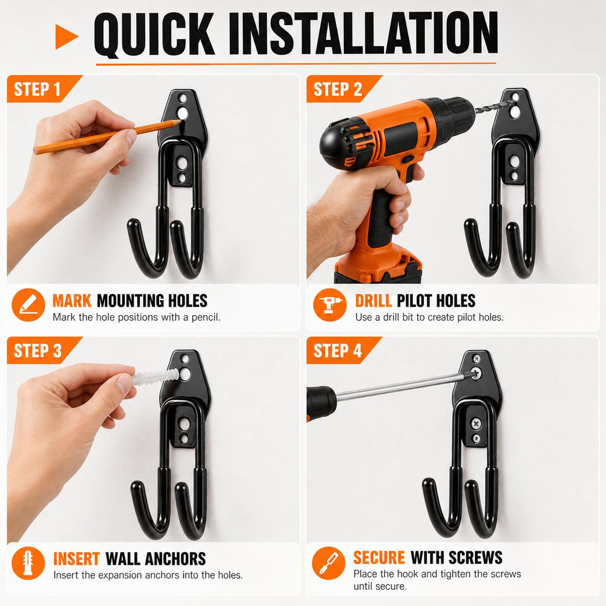 Hose Hanger Wall Mount 2 Pack (Black 2 Pcs)