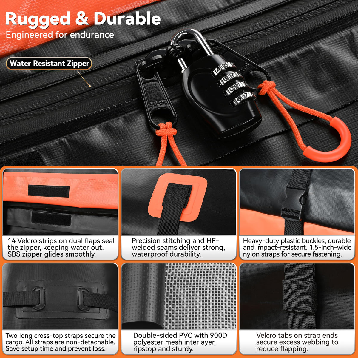 Waterproof Rooftop Cargo Carrier Bag (Orange / 15 Cubic Feet)