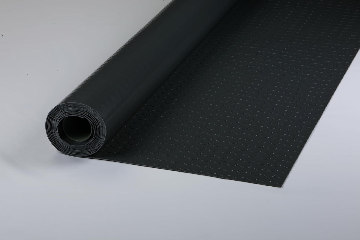 Large Coin Pattern Vinyl Garage Floor Protector Mat (8'6" x 24' / Midnight Black)