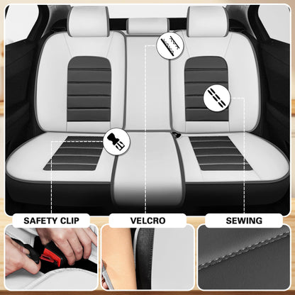 Car Seat Cover Fit for Honda Passport 2019 (Grey&White / 5 Seats Luxury)
