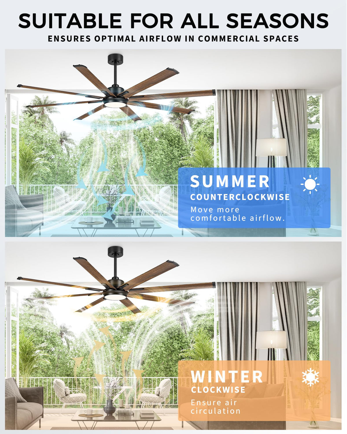 72 Inch Large Ceiling Fan with Light (Dark Wood Grain / 72 Inch)