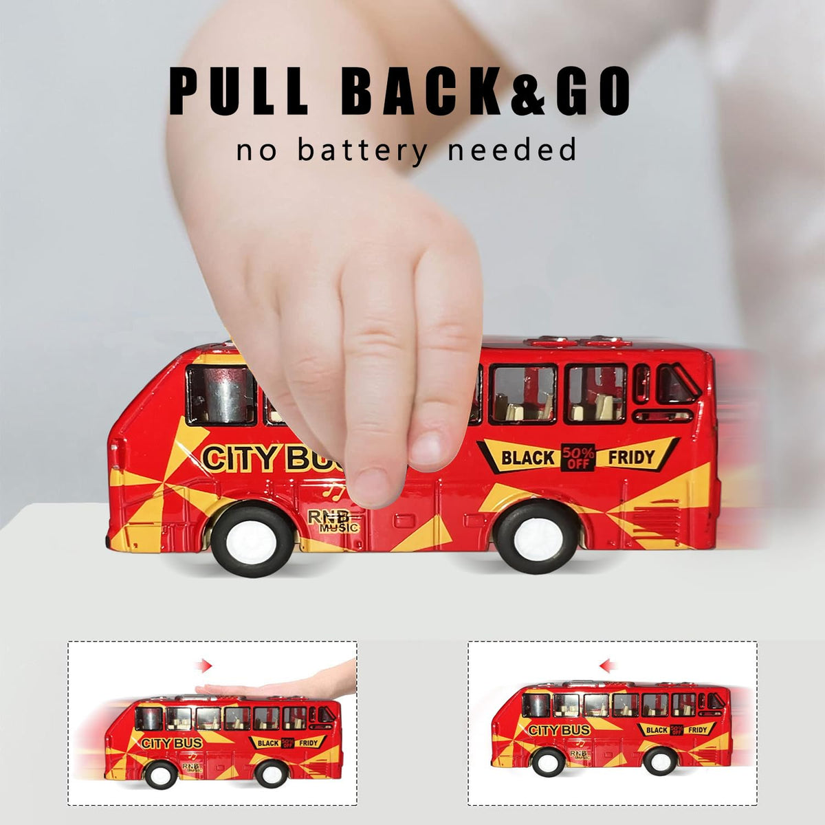 Double Decker Bus Open Door Die Cast Metal Toy Cars Pull Back 5 Pack (City Bus)