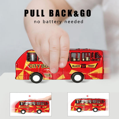Double Decker Bus Open Door Die Cast Metal Toy Cars Pull Back 5 Pack (City Bus)