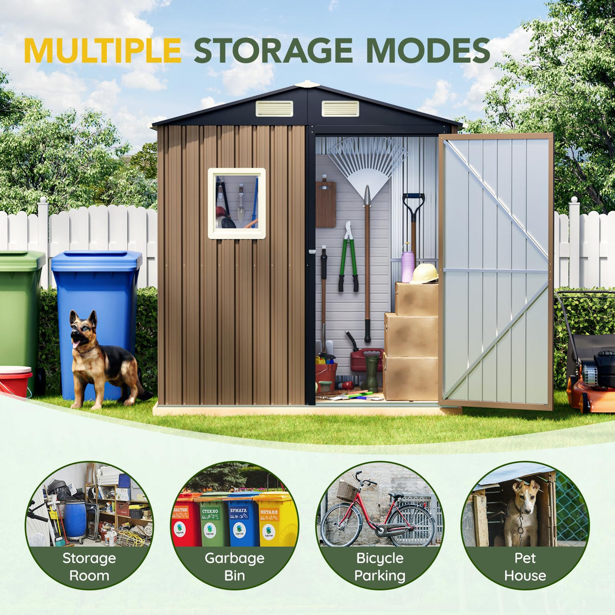 Outdoor Steel Storage Shed with Floor Frame (6X4FT/Base / Brown)