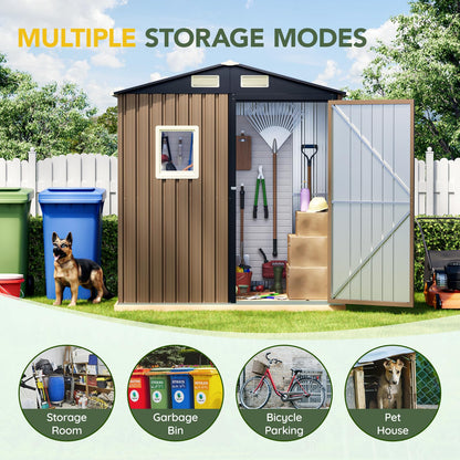 Outdoor Steel Storage Shed with Floor Frame (6X4FT/Base / Brown)