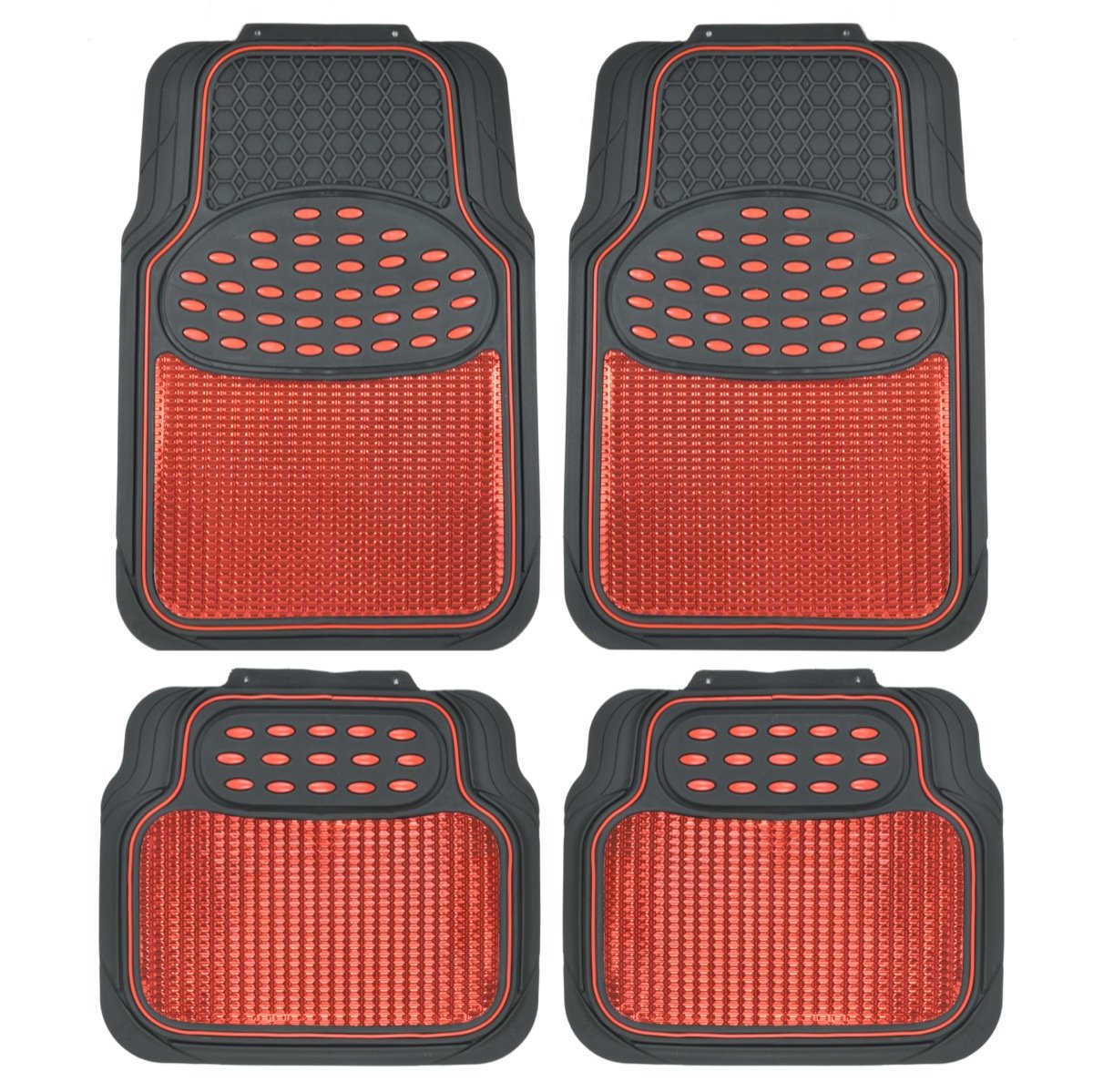 2 Tone Black & Red Floor Mats for Cars (4pc Metallic)