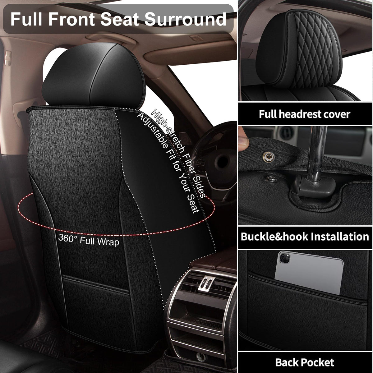 Car Seat Covers Fit for Acura RLX 2014 (#031 Black / 6.For Acura RL-5 seat covers full set)