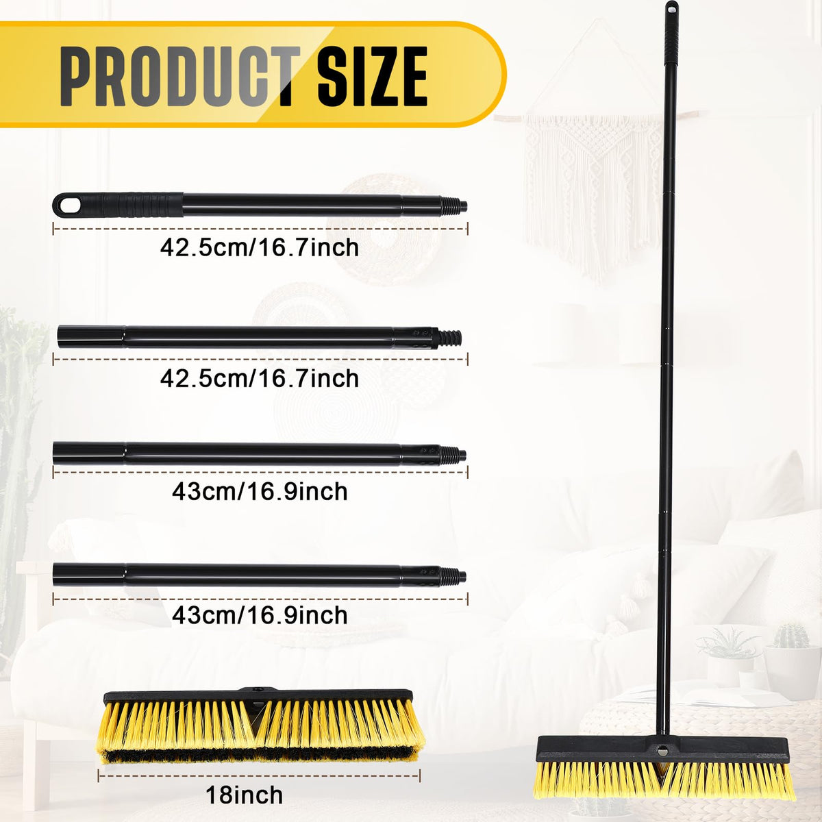 6 Pack 18 Inch Push Broom Bulk (Yellow)