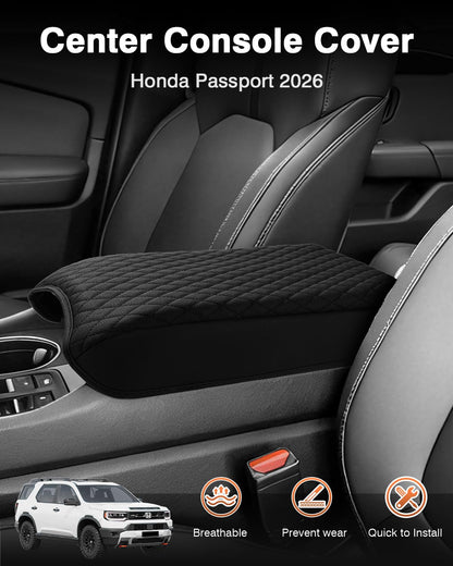 Center Console Cover for Honda Passport 2026 Armrest Cover Center Console Cushion Pad Leather Middle Console Arm Rest Lids Protector for Passport TrailSport (For Honda Passport 2026)