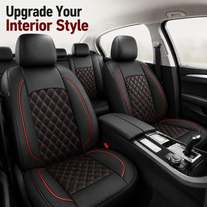 Seat Covers Nappa Leather Car Seat Covers Full Set (N3 Black Red / Full Set)