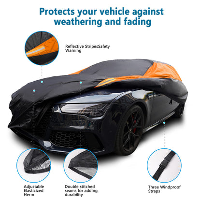 Waterproof Car Cover All Weather Snowproof UV Protection Windproof Outdoor Full car Cover (A4-Fit Sedan Length(186-193 inch） / Orange)
