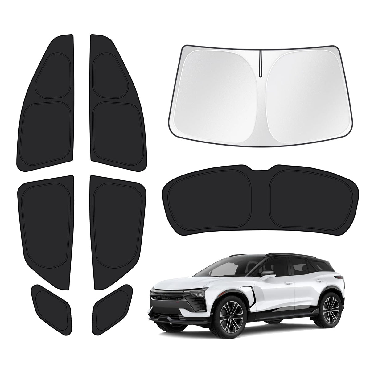 Windshield Sun Shade for Chevrolet Blazer EV 2024 2025 2026 Car Window Shades Thicken UV Block and Blackout Privacy Foldable Sunshades 8PCS Accessories Keep Cool Sun Visor Covers (Window Shades for Chevrolet Blazer EV 24-25)
