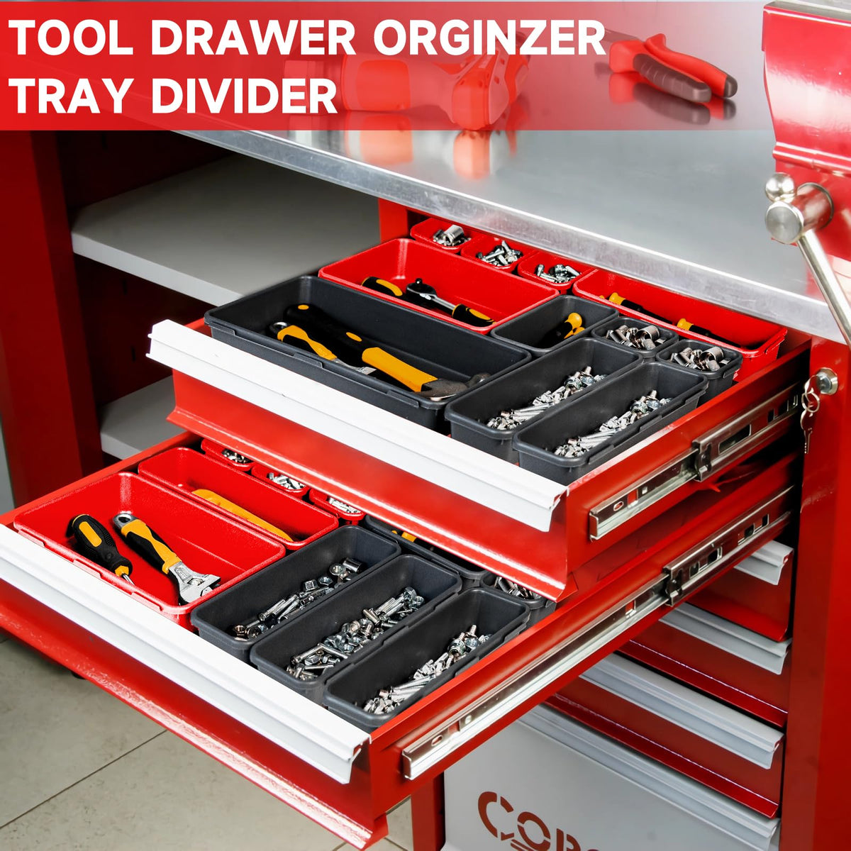 Tool Box Organizer Tray (Black & Red: 60 PCS)