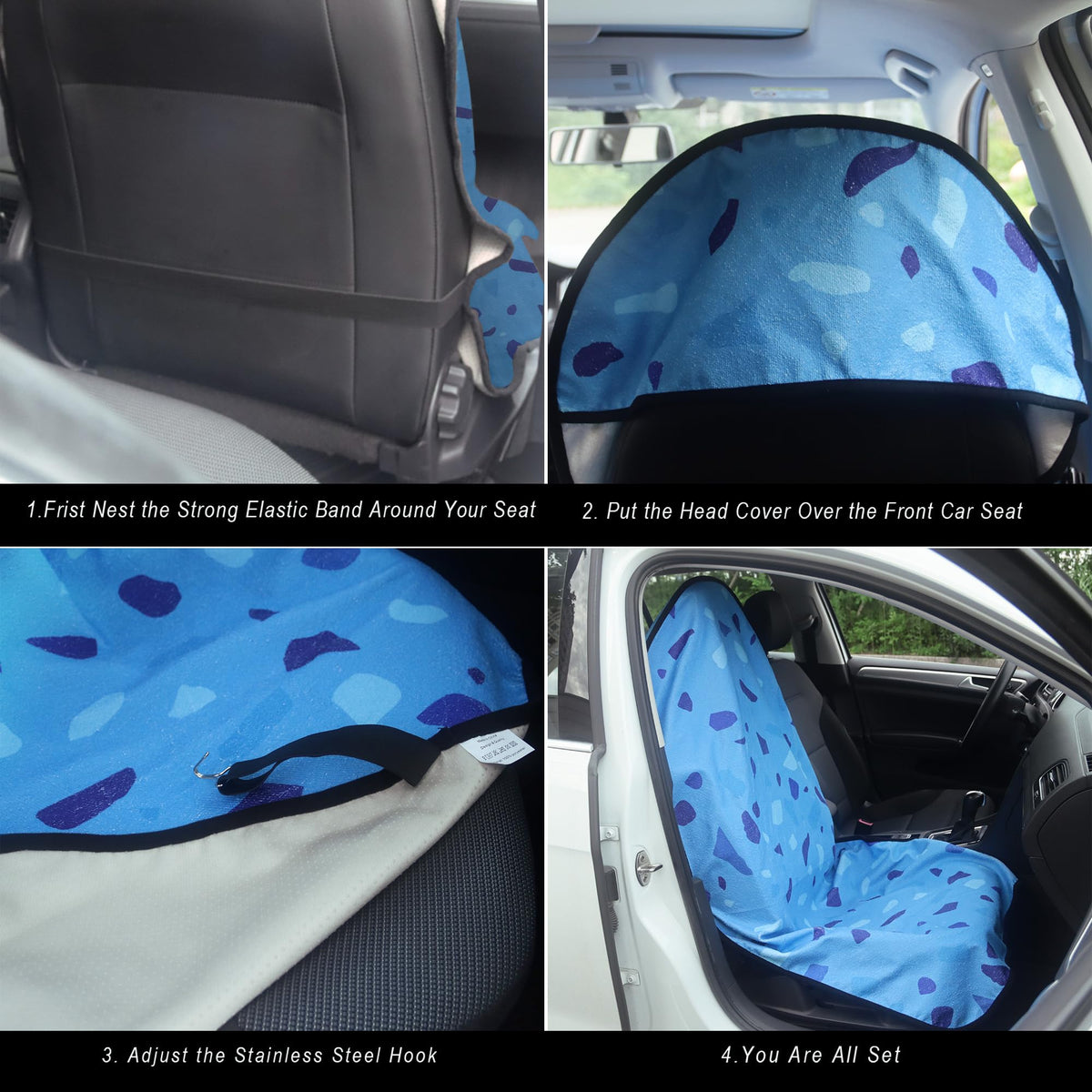 Car Seat Cover Protector Front Seats (1Pcs Front Seat Towel / Blue Marbling)
