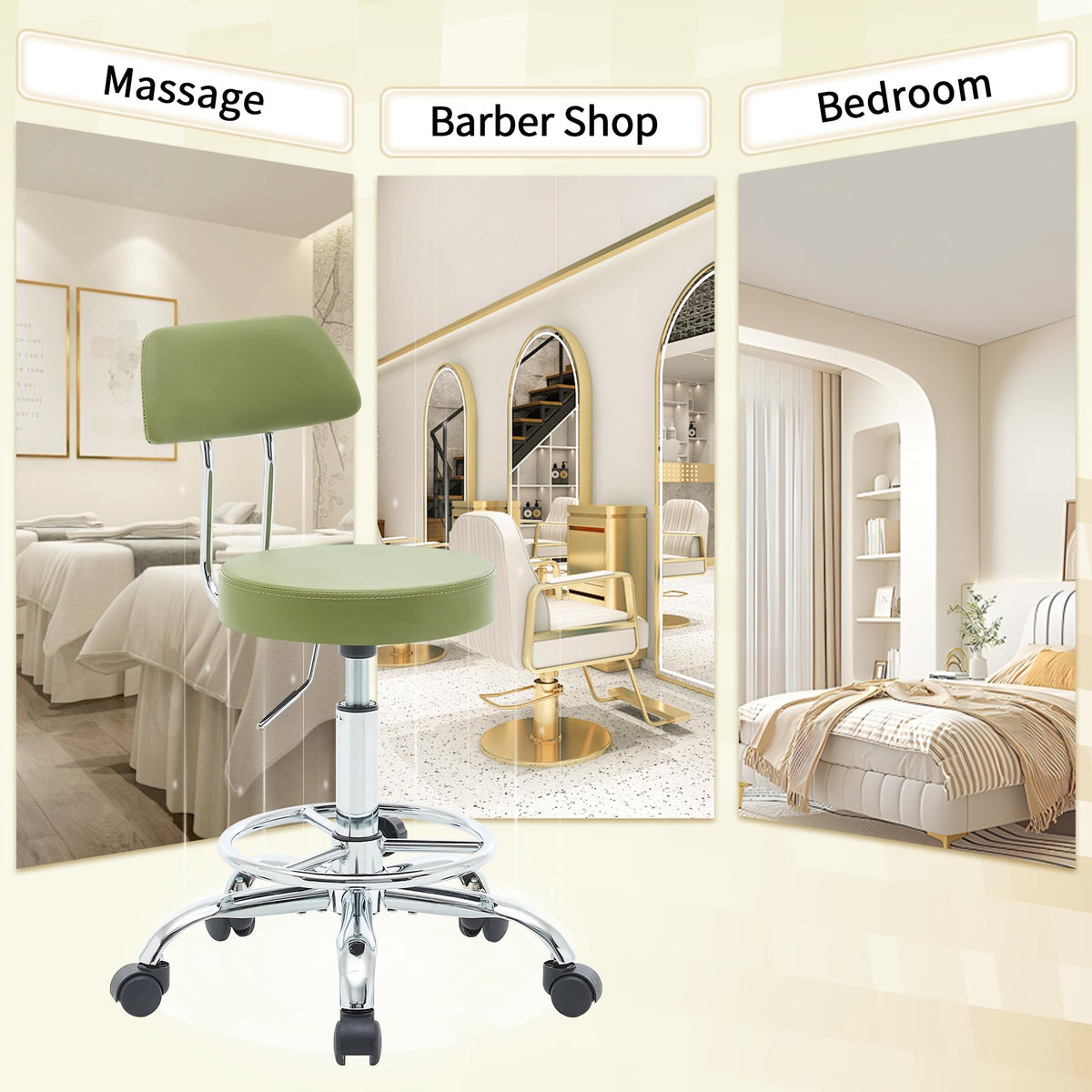Height Adjustable Stool 19.5" (Green / With Back & Footrest)