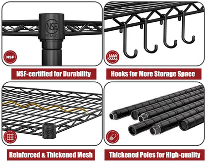 55.5"Wx24"x80" Heavy Duty Metal Wire Storage Shelving with Wheels (55.5"W x 24"D x 80"H)