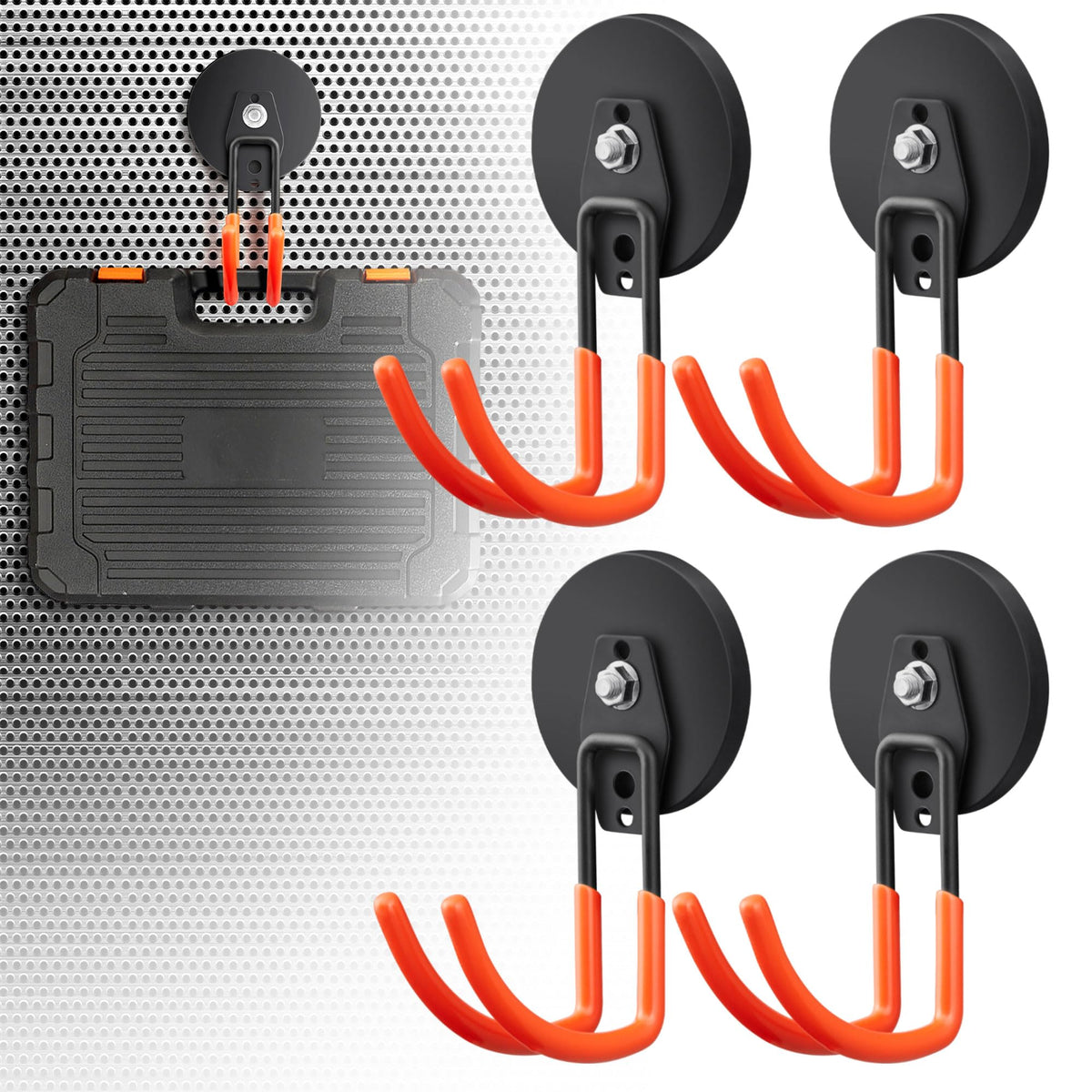 4Pcs Large Strong Magnetic Hooks for Hanging Heavy Duty (3.5" Magnet-4 Pack Larger J Hooks-Orange)