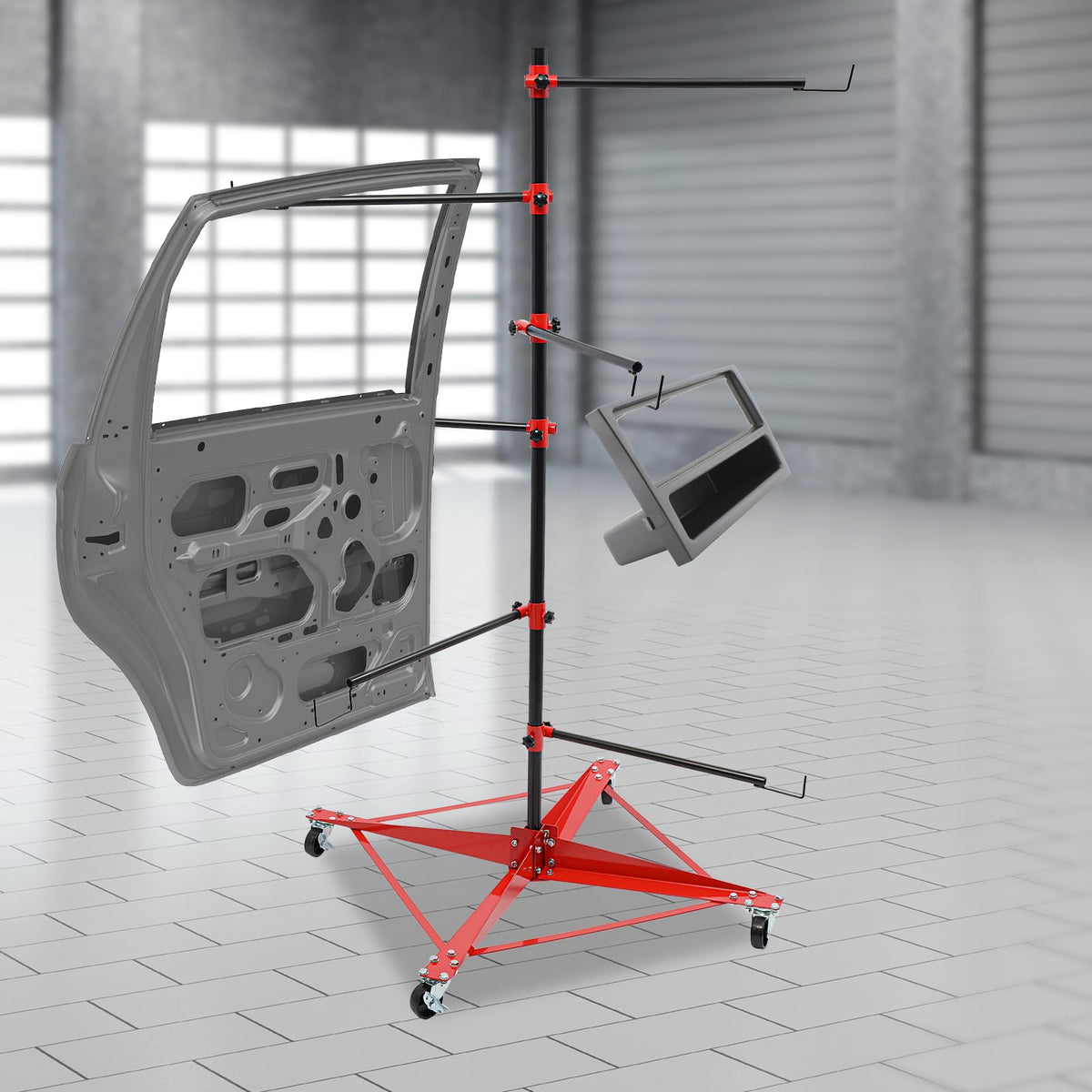 Panel Tree Stand for Painting Rotatable FreeStanding Panel Paint Holder with Wheels Adjustable Center Post for Hang Automotive Doors Fenders Bumpers (29.5*29.5*70.87in)