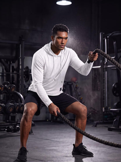 Mens Fashion Athletic Hoodies Sport Sweatshirt Solid Color Fleece Pullover White L (Large / White)