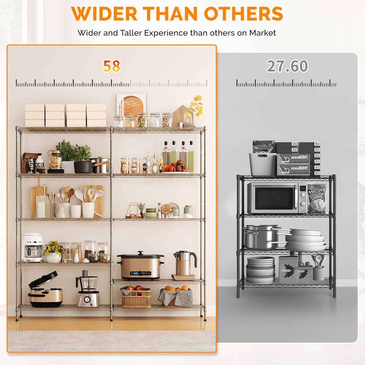 70" W Storage Shelves 1600LBS Heavy Duty Metal Shelving (Chrome / 69.8"W × 15.8"D × 71"H)