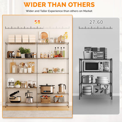 70" W Storage Shelves 1600LBS Heavy Duty Metal Shelving (Chrome / 69.8"W × 15.8"D × 71"H)