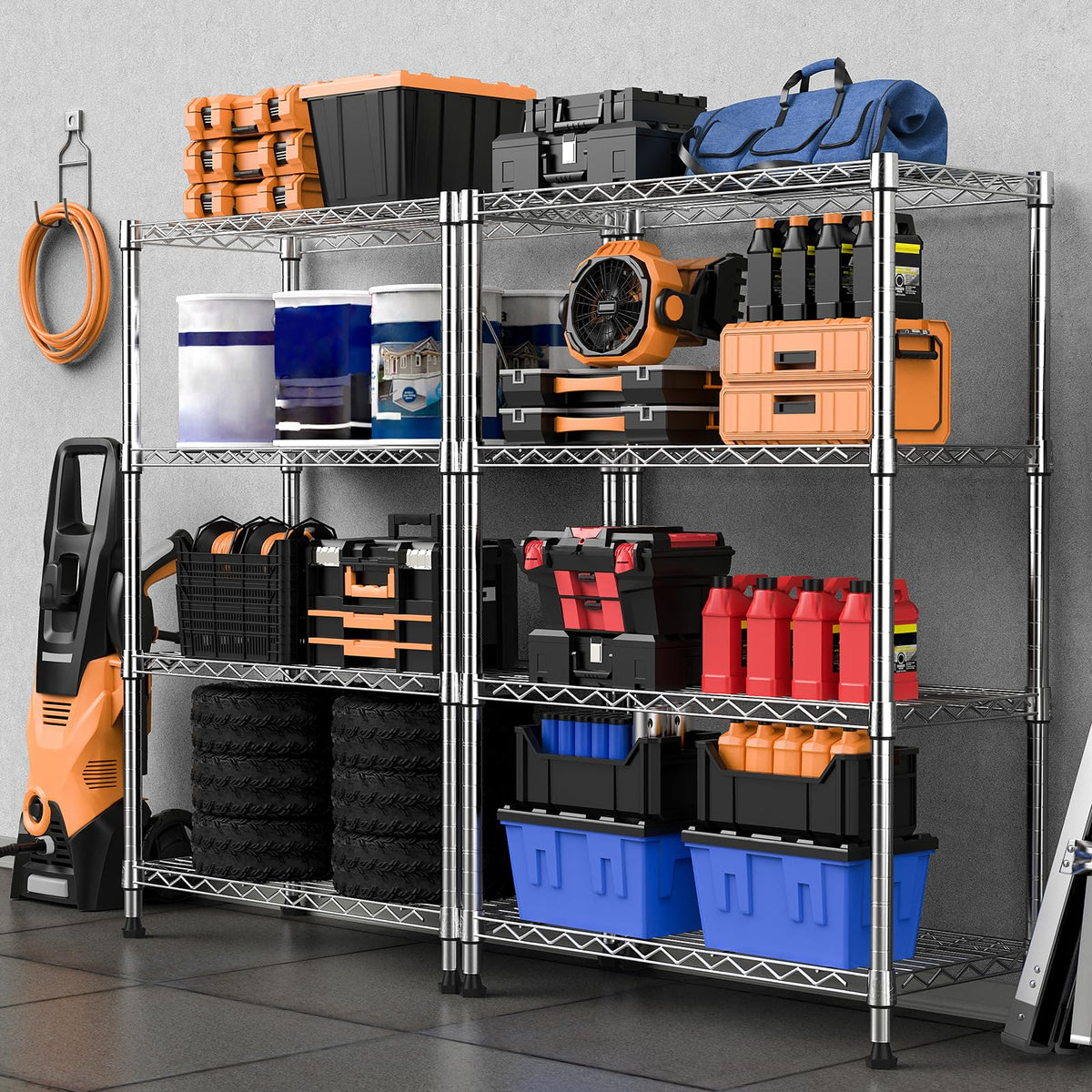 1000 lbs Storage Shelving Steel Heavy Duty 4 (4 Tier, 13.7" D x 29.5" W x 47.2" H / Chrome)