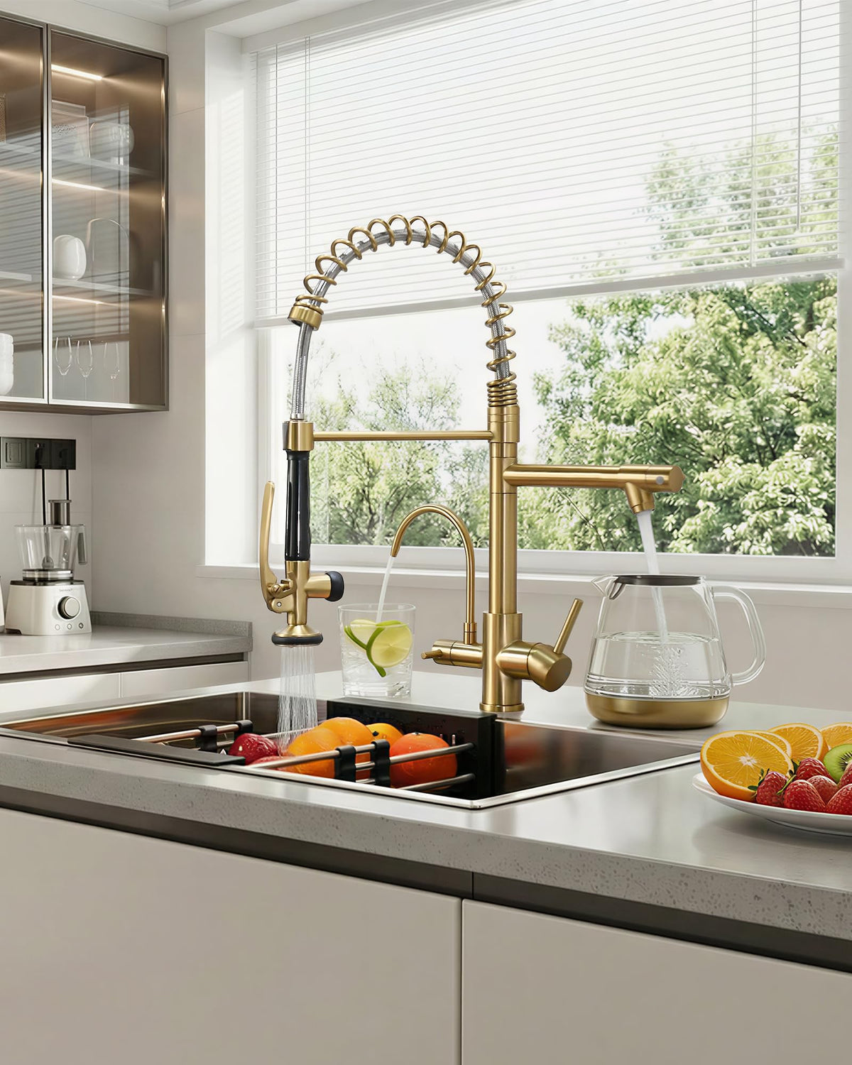 3 Way Kitchen Faucets with Sprayer and Water Filter Brushed Gold (Brushed Gold)