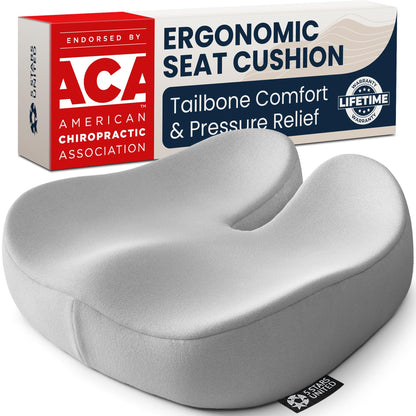 Seat Cushion Memory Foam for Tailbone Pain Relief (Soft Gray / XX-Large)